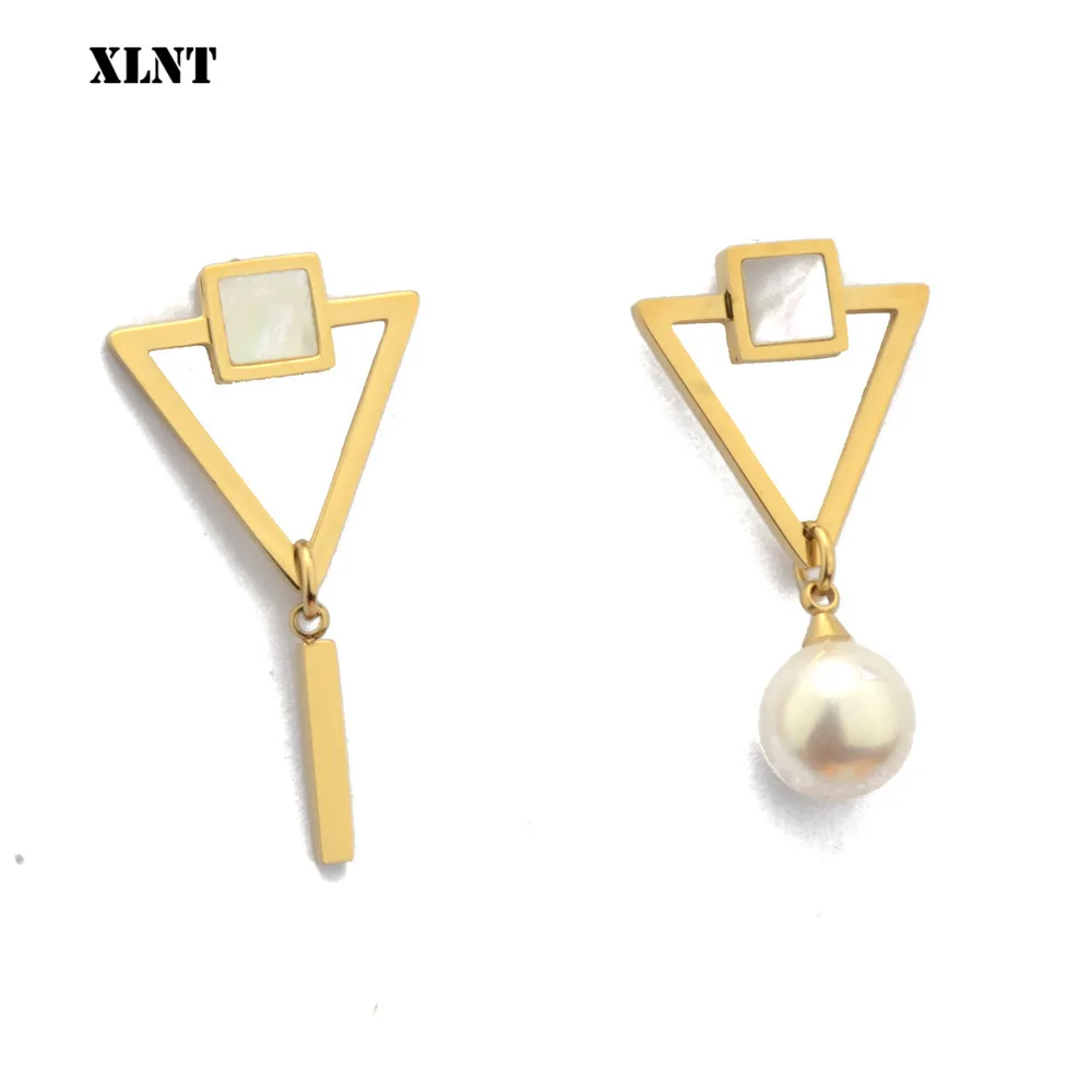 Серьги-подвески с жемчугом квадратные в форме треугольника | Украшения и
