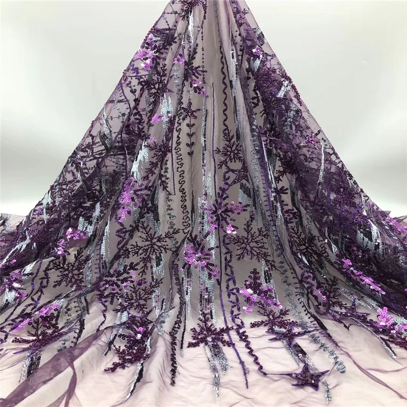 

African French Lace Fabric 2020 High Quality Lace Fabric Nigerian Tulle Mesh Lace Fabrics sequins for Wedding dress jh19-99