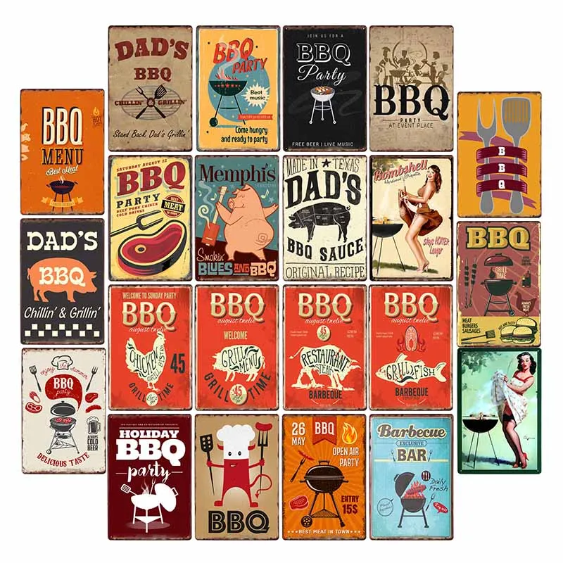 

DAD'S BBQ Tin Signs Vintage Metal Plaques Wall Poster Decorative Plates Bar Decoration Farmhouse Decor 20x30cm