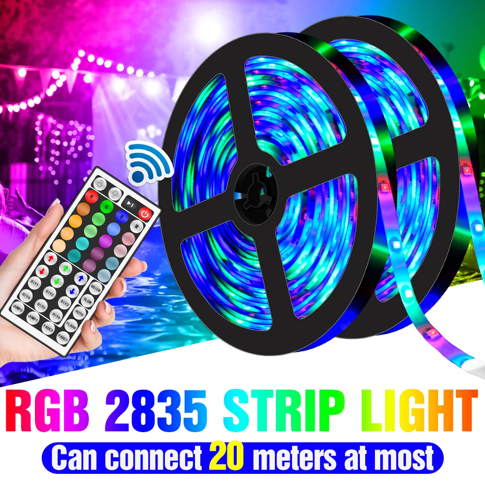 

2835 RGB Light Strip LED 12V Flexible Ribbon Lamp Colorful BackLight Bulb 5M 10M 15M 20M TV Background Lighting US EU UK Plug