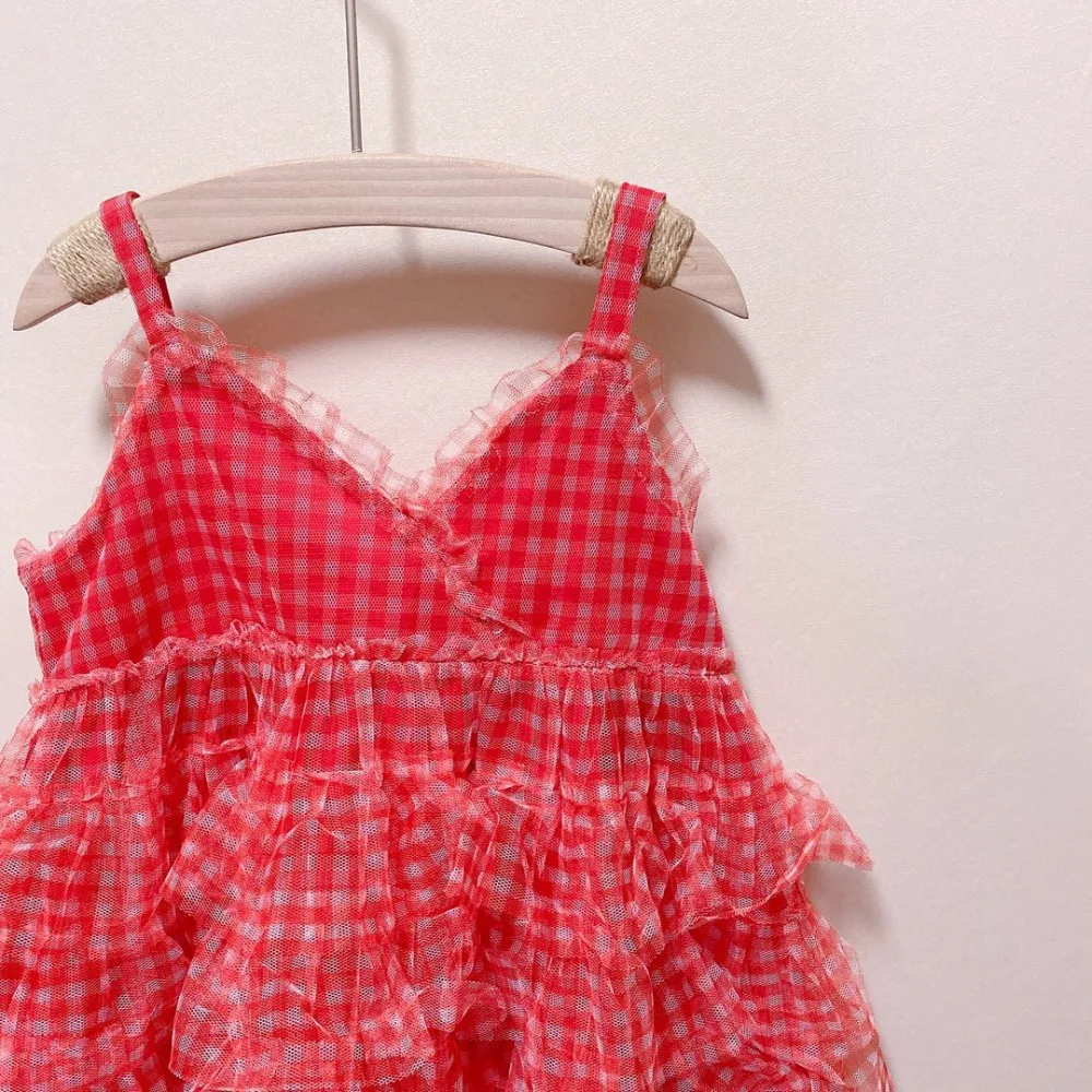 Обувь для девочек 2021 летнее платье из сетчатой ткани в клетку с рисунком