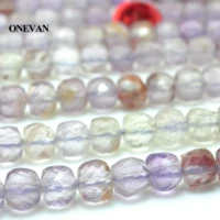 onevan natural purple crystal phantom ghost faceted square beads 4mm stone diy bracelet necklace jewelry making design