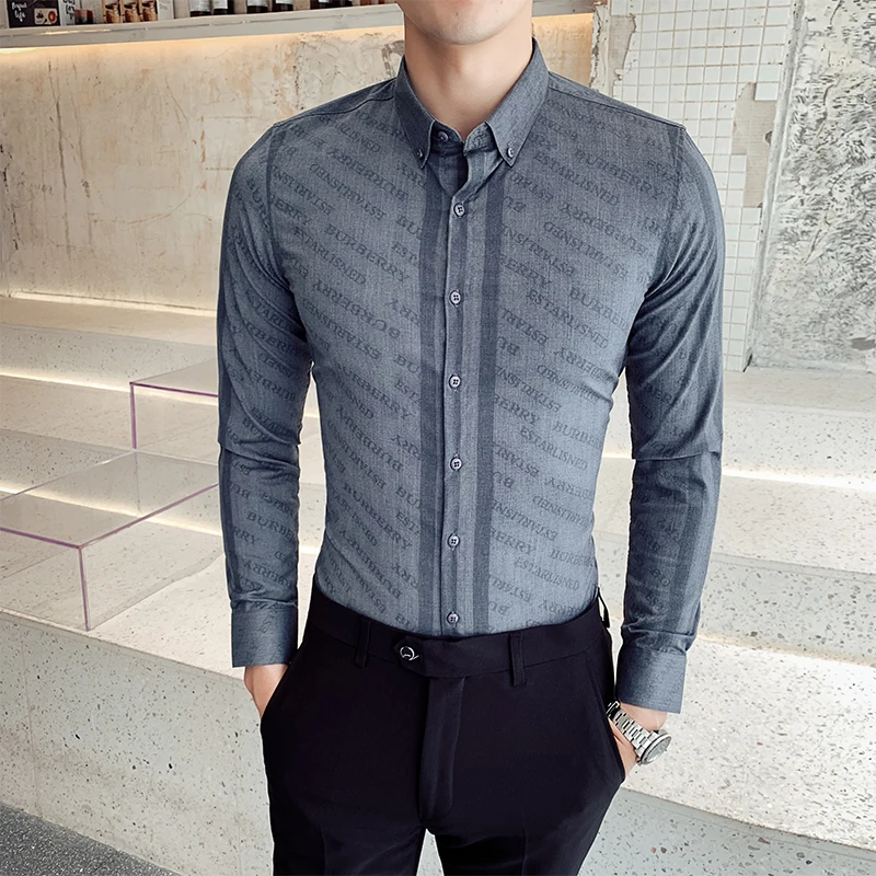 Мужская рубашка с длинными рукавами Повседневная Молодежная деловая в Корейском