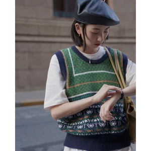 Женский модный вязаный жилет, свитер с v-образным вырезом, без рукавов, женский жилет, шикарные топы в Корейском стиле, осенне-зимний зеленый свитер, жилет, 2020