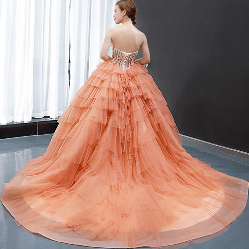 J66934 Jancember Orange Formal Dresses Evening Cake 2021 Strapless Sleeveless Lace Up Back Ball Gown