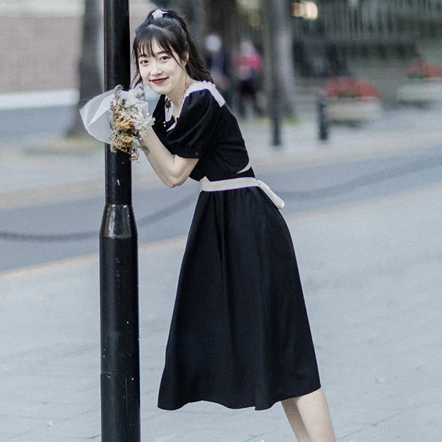 

Nice summer French waist embroidered high waist bow lantern sleeve dress dress for women plus size harujuku dress