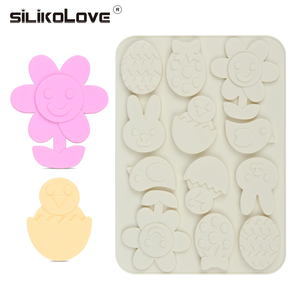

SILIKOLOVE New Easter Bunny Candy Mold Silicone Easter Eggs Flowers Birds Molds DIY Making Kids Easter Gifts