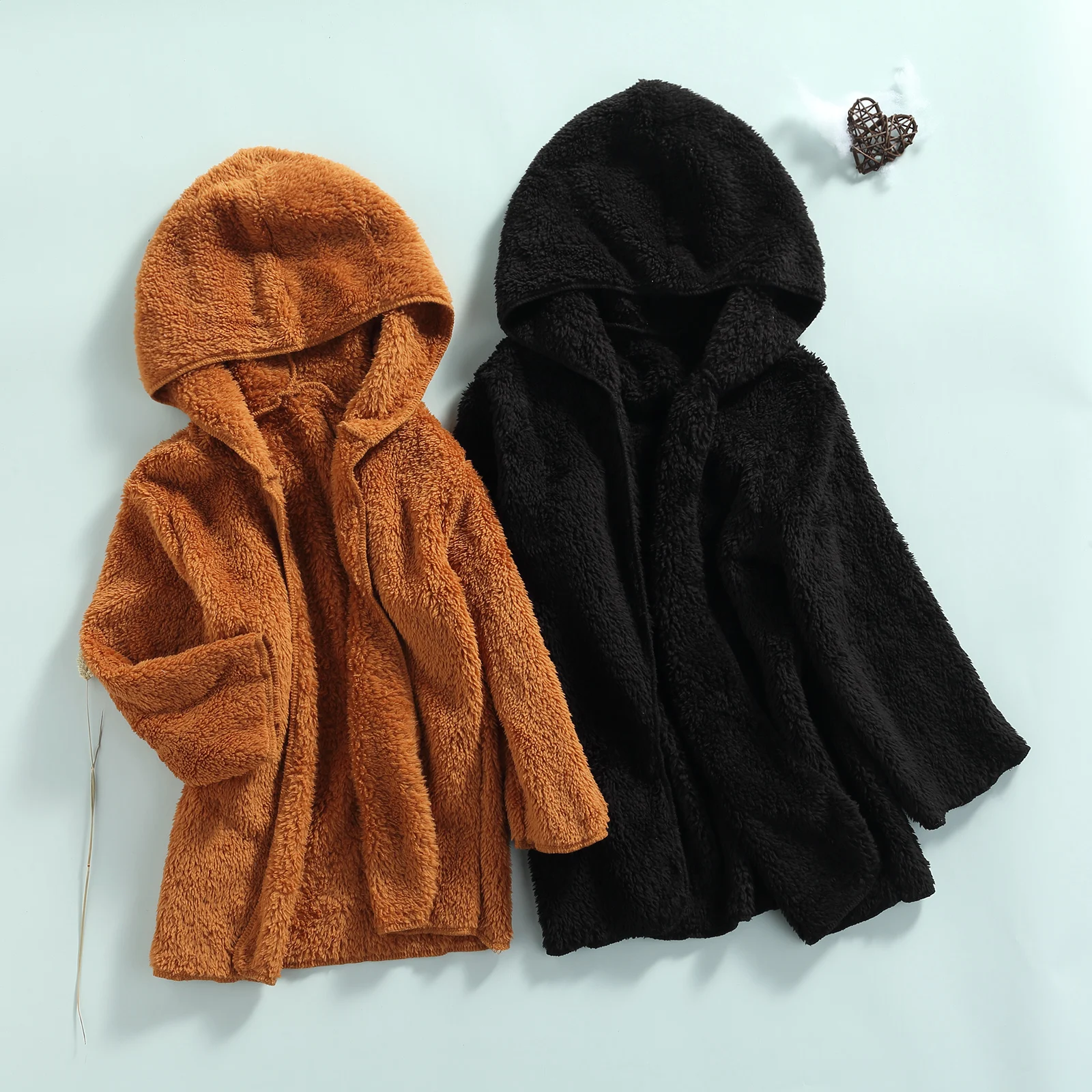 

oddler Hooded Plush Jacket Baby Open Front Solid Color Long Sleeve Outerwear Fashion Winter Coat Clothes for 2-7Y