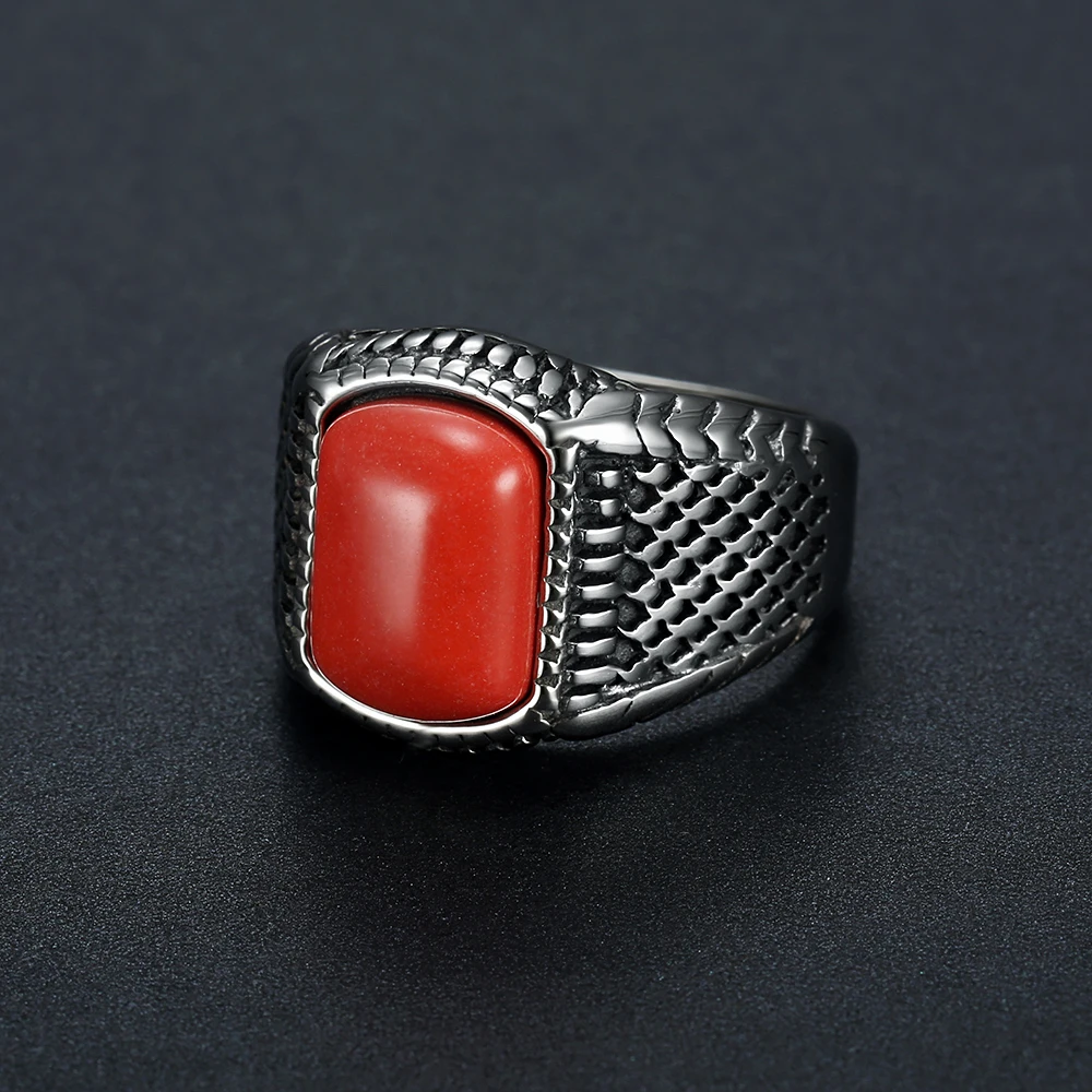 Cfbuдлинное Модное Новое кольцо из нержавеющей стали с красным камнем в стиле
