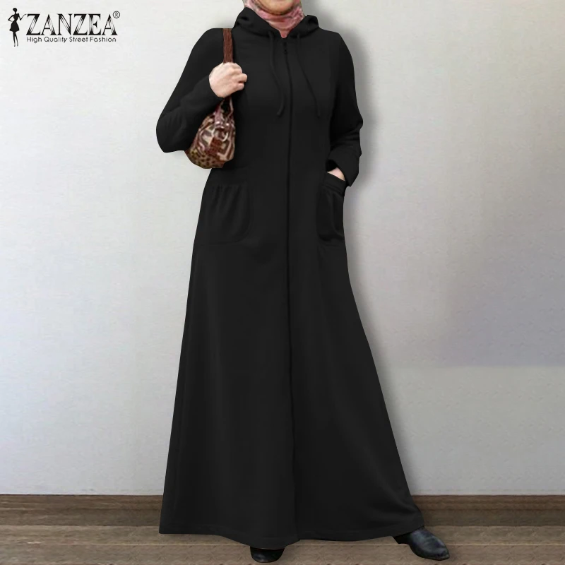 Платье ZANZEA женское повседневное с капюшоном и длинным рукавом свитшот худи