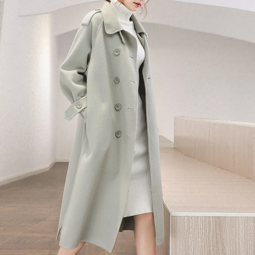 

Korean Version Japanese Overcoat Autumn Winter Fashion Temperament Designer Hot Sale Double Breasted Lapel Woolen Coat