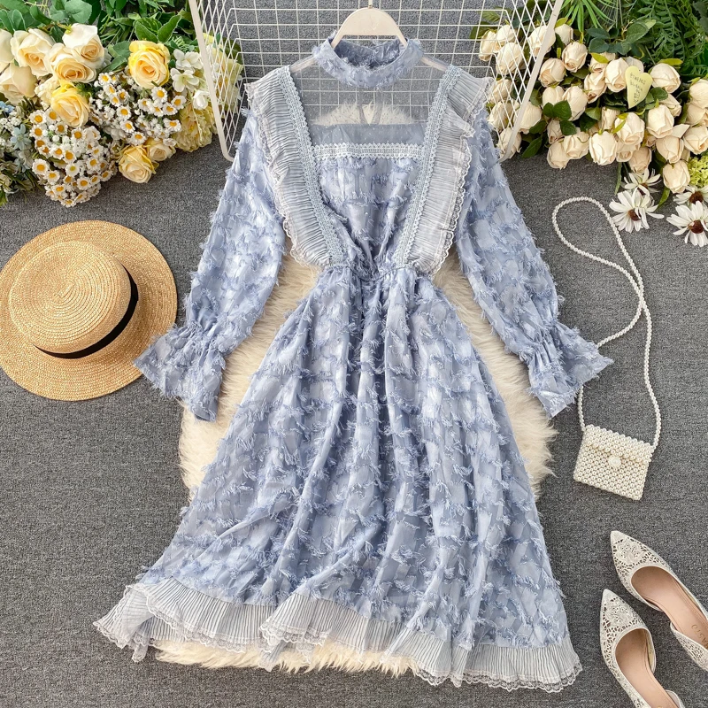 Новинка 2020 модная женская одежда винтажное платье с пышными рукавами женское