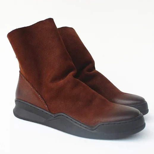 Careaymade-Genuine Leather Thick-soled Women's Shoes Round-toed Original Handmade Single boots Flat-soled Retro Leisure boots