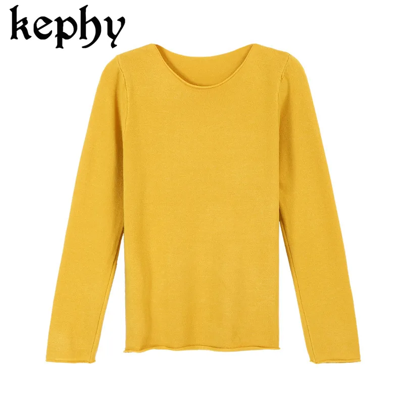 

Basic Style Long-Sleeve T-shirt Ins Slim-Fit Solid Color Low-Collar Knit Women's Autumn and Winter clothing 2020