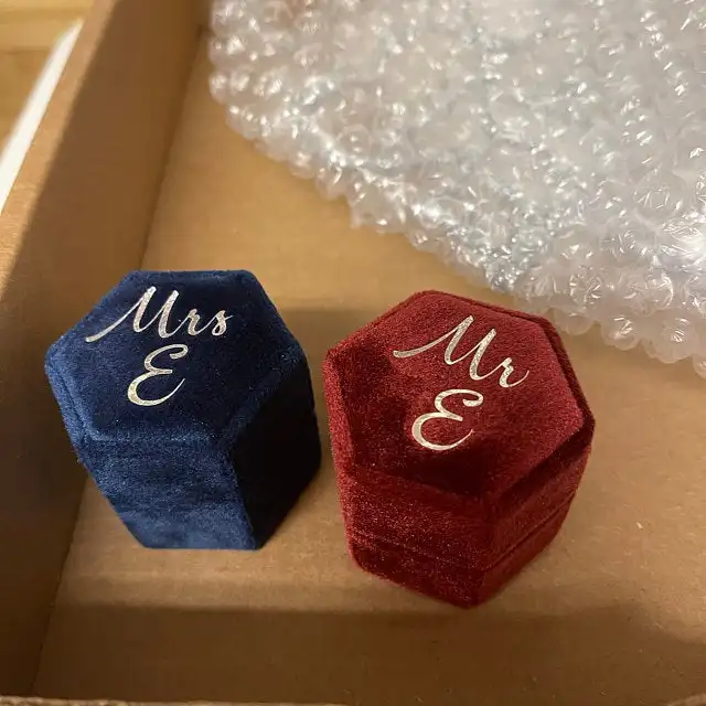 Custom Monogram Letter Single Slot Hexagon Velvet Ring Box Engagement Bearer for Wedding Ceremony | Дом и сад