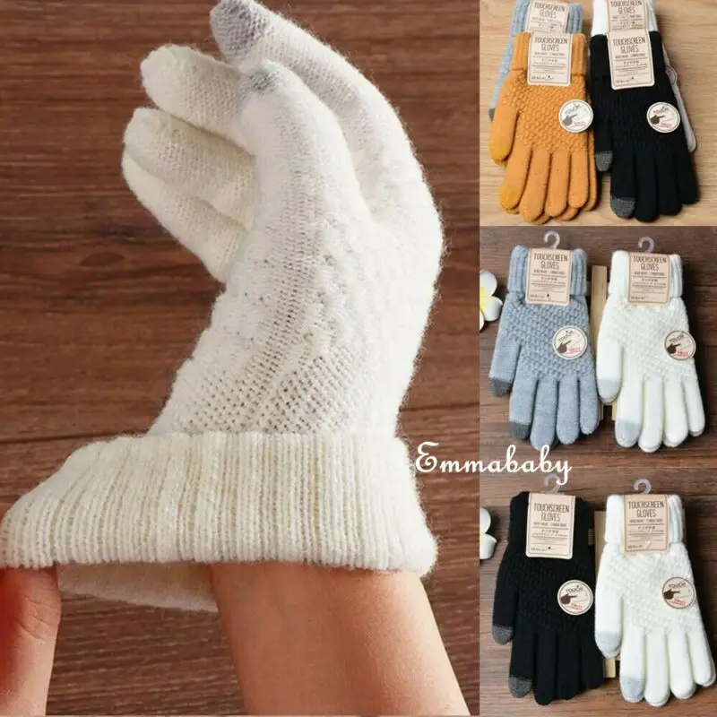 Мужские и женские перчатки с сенсорным экраном зимние теплые Kintted