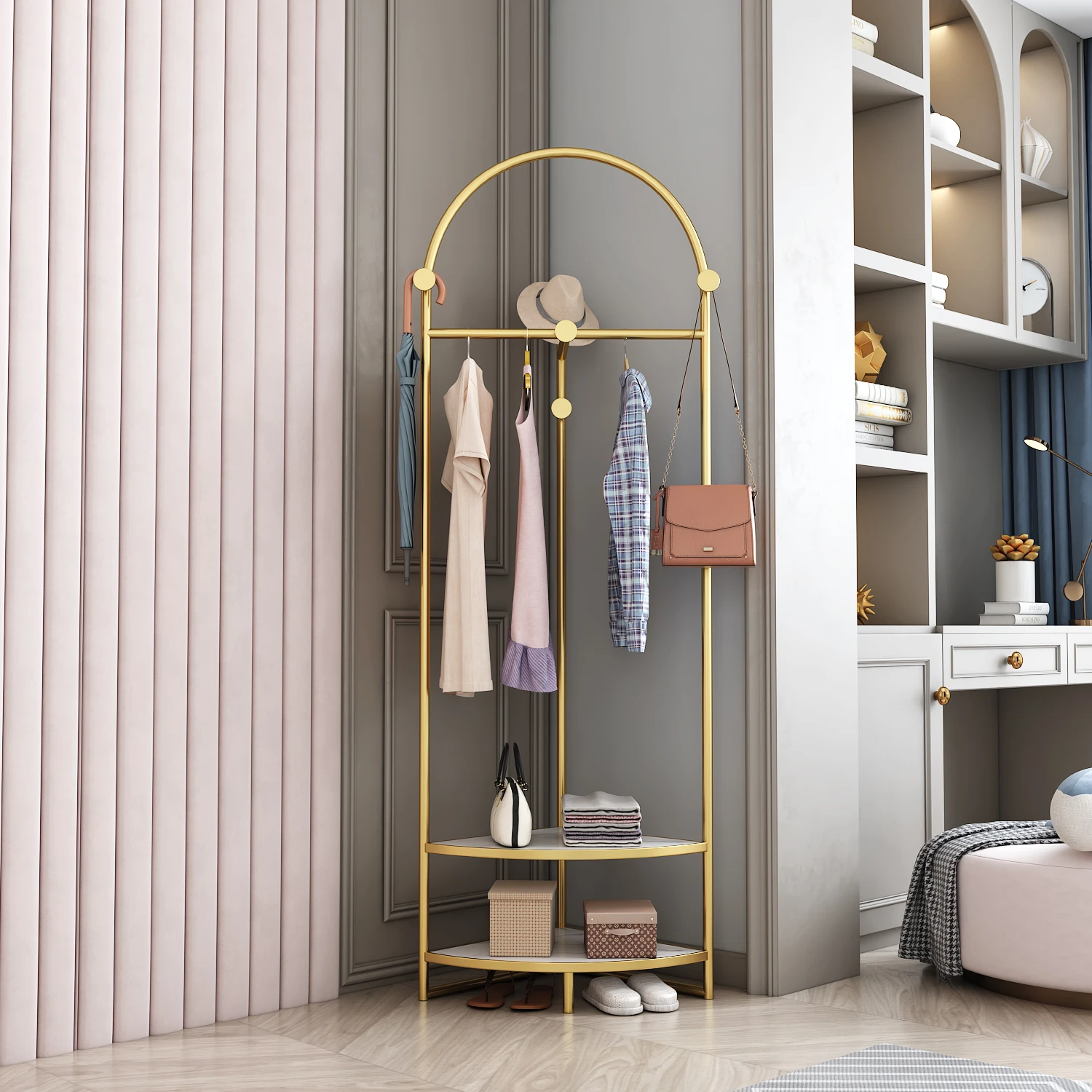 

zq Nordic Ins Bedroom Hanger Floor-Standing Household Coat Rack Bathroom Corner Light Luxury Rod Creative Hanger