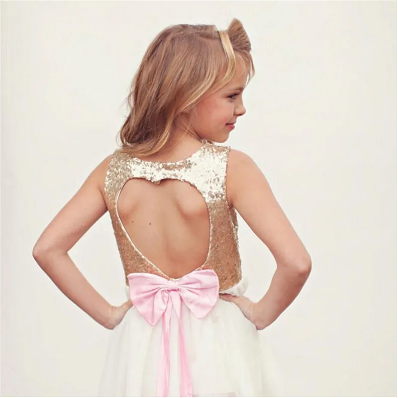 AA 3-10Y Children Baby Girl Dress Clothing Sequins Party Gown Mini Ball Formal Love Backless Princess Bow | Детская одежда и обувь