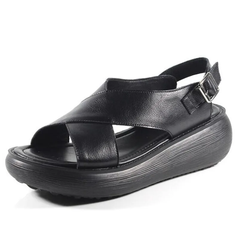 

2022 Best Sale New Summer Top Cowhide Thick Bottom Wedge Sandals Classic Fashion Leather Sandals Comfort Non-slip Women Sandals