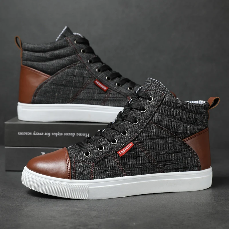 Brand New Mens Vulcanized Shoes High-top Fashion Sneakers Trend Comfortable Walking Shoes Outdoor Non-slip Breathable Sport Shoe