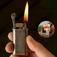 retro brass grinding wheel kerosene compact lighter free fire flint lighter cigarette gasoline windproof gadgets for men