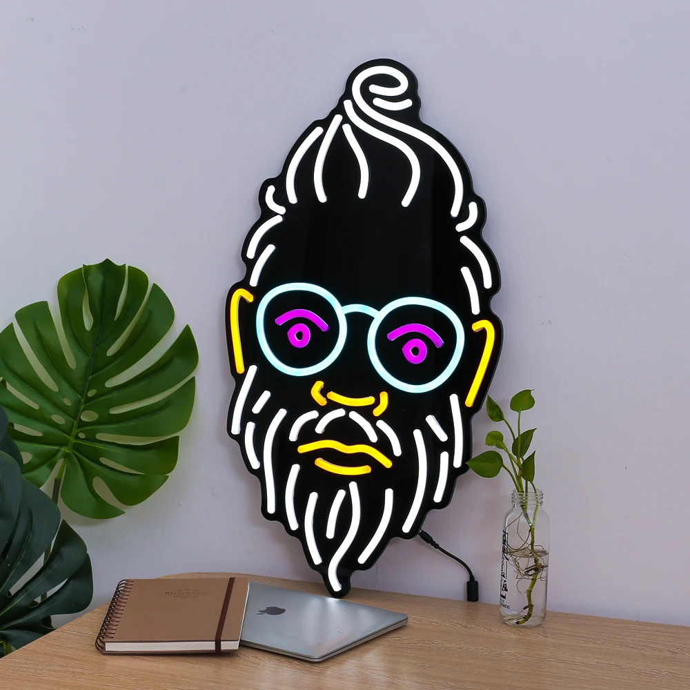 Beard Glasses MAN HEAD PORTRAIT Neon Sign Barber Shop Pub Boutique Bar KTV Game House Decor Neon Light Wedding Festival Party