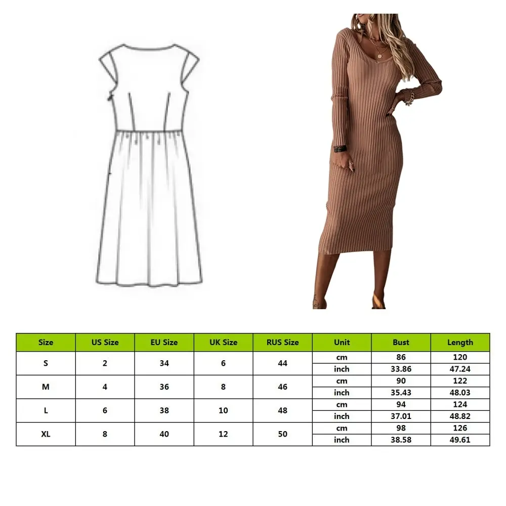 

Autumn Winter Women Casual Sexy V Neck Long Sleeve Thin Dress Slim Fashion Long Sweater Dress Bodycon Maxi Dress Casual