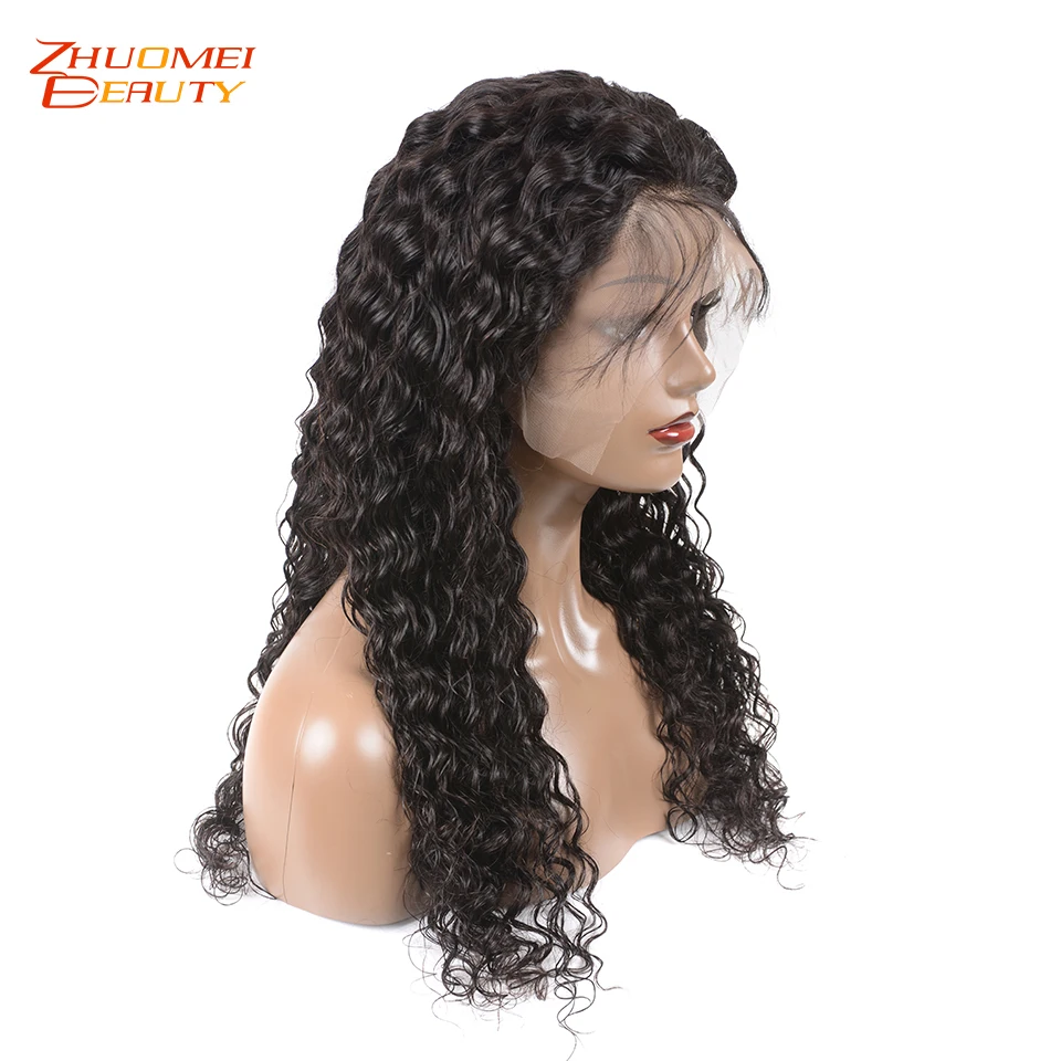 Zhuomei beauty 13*6/13*4 глубокая волна фронта шнурка человеческих волос парики 150% перуанские волосы с неповрежденной кутикулой парик предварительно сорванный парик шнурка с детскими волосами