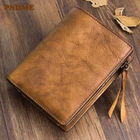 fashion vintage natural genuine leather mens wallet simple casual soft first layer cowhide women id card holder coin purse