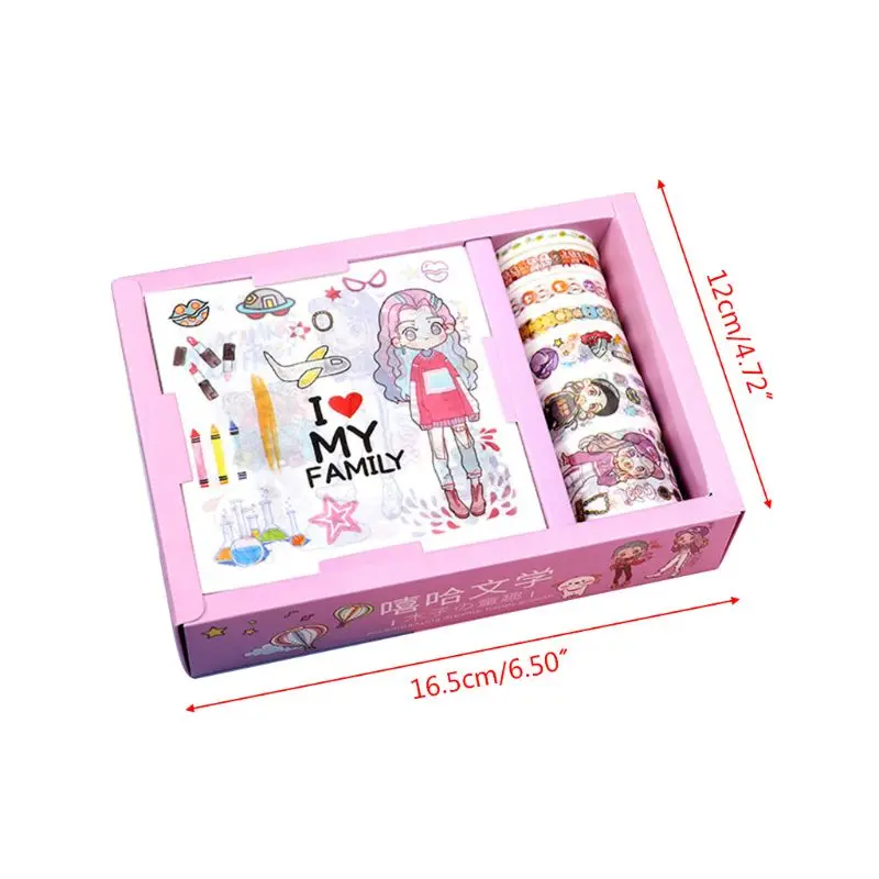 

Kawaii Gift Package Sticker with 7pcs Washi Tape Set Scrapbooking Masking Tapes Paper Decoration