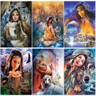 5D алмазная вышивка, девушка искусство, алмазная живопись, животные, полная квадратнаяКруглая Мозаика, волк, вышивка крестиком, сделай сам, украшение для дома ручной работы