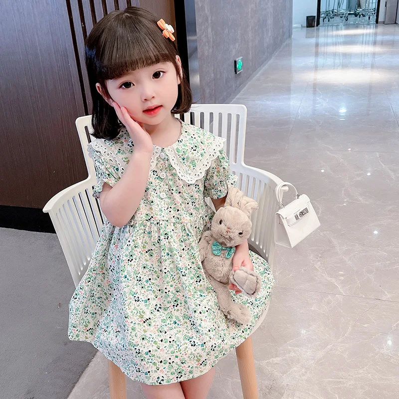 

Children's Dress Summer New Style 2021 Middle and Small Children Korean Floral Dress Summer Baby Princess Dress