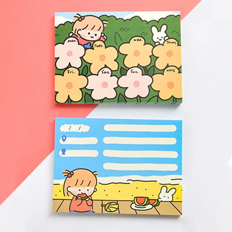 

50 Sheets Lovely Small Flower Memo Pad Kawaii Animals Sticky Notes Portable Notepad School Office Supply