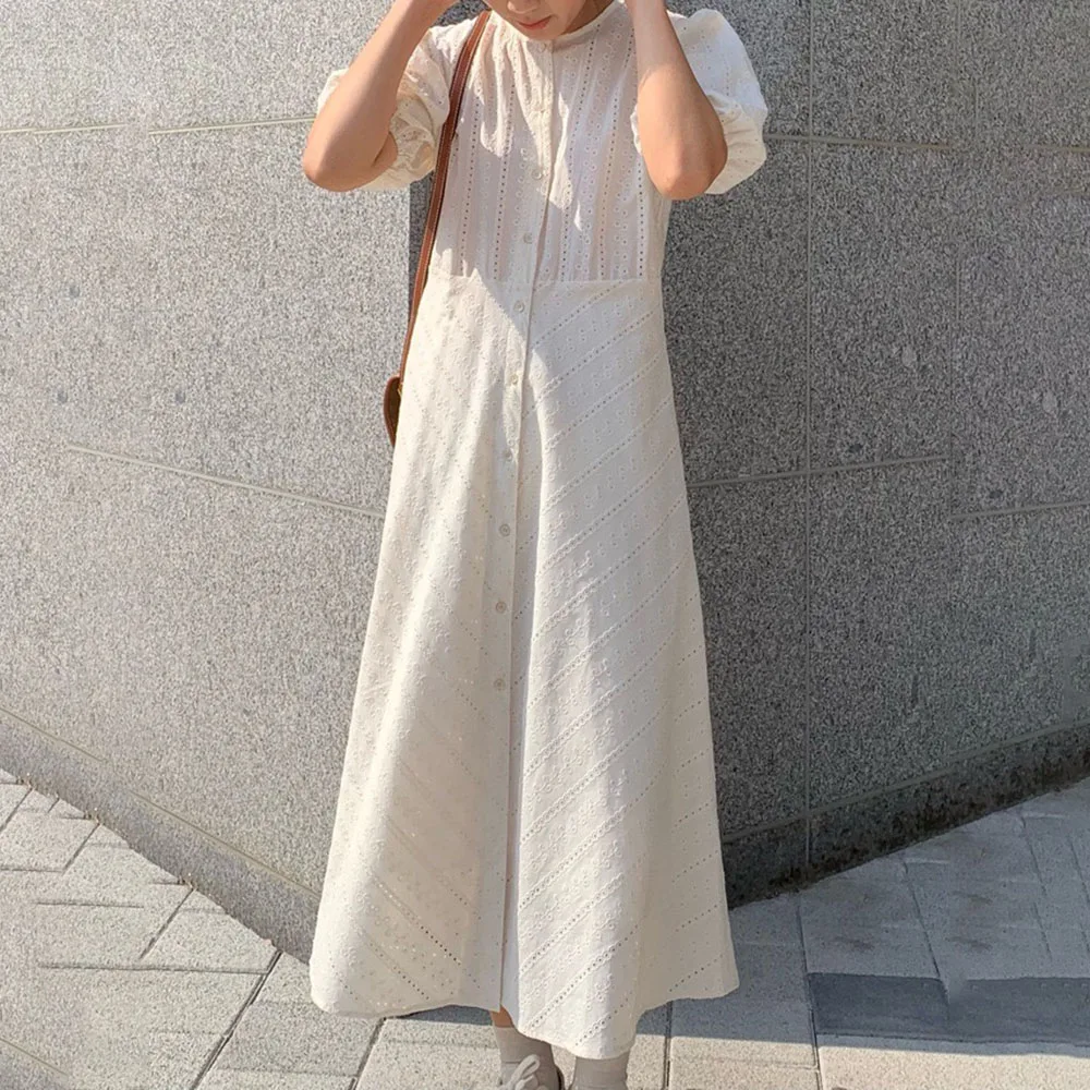 

Long Dresses Women 2021 Summer Office Lady Solid Elegant Chic Short Sleeves O-Neck Robe Femme Vestidos Casual Women's Dresses