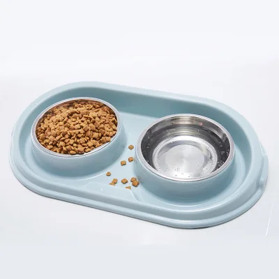 

Dog Feeder Stainless Steel Double Bowls for Pet dog and Cat Non-slip Bottom Dog Bowl Splash-proof Cat food bowl Supply