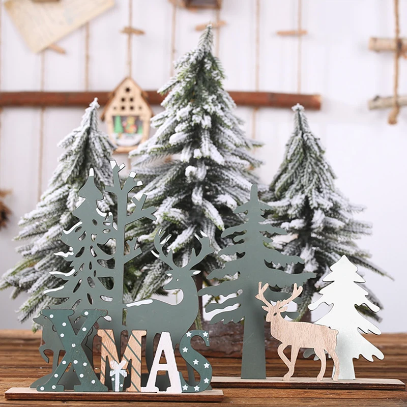 

Christmas Ornament Wooden Elk & Tree Silhouette Winter Festival Scene Diy Home Decor For Desktop Gift For Friends Новый Год