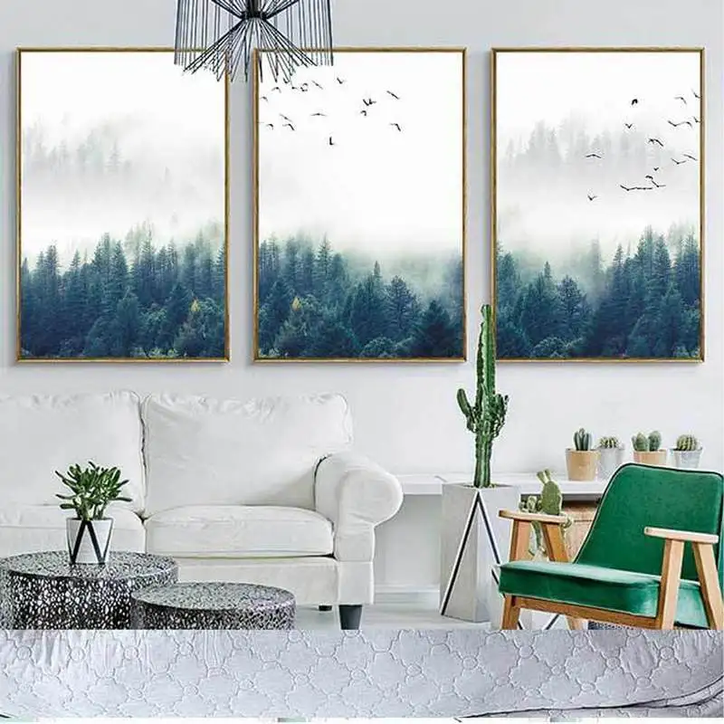 Небольшой свежий пейзаж в скандинавском стиле картина для гостиной дивана фон
