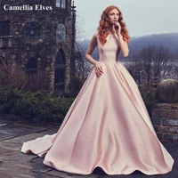 modern pink satin a line wedding dress bow backless bride dresses ball gown tank sleeve bridal gown custom made robe de mari%c3%a9e