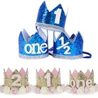 Корона для дня рождения голубаяРозовая 12, шапки для детей на 6 месяцев, вечеринка для мальчика день рождение, украшение на 1-й, 2-й, 3-й день рождения, подарки на первый день рождения