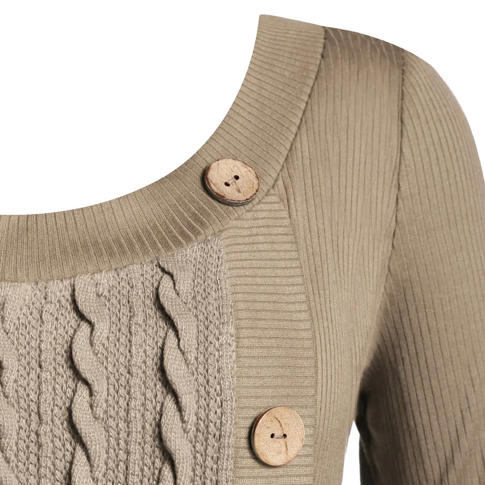 ROSEGAL размера плюс Разделение вязаный свитер осень-зима на пуговицах с разрезом