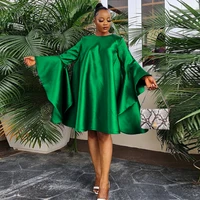 women green loose casual shirt dress flare long sleeve o neck short dresses large size s 3xl fashion elegant african clothing