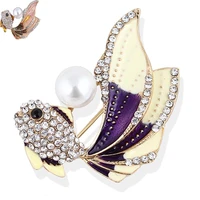 fish brooches for women fashion jewelry dress accessories gift summer style enamel animal brooch pin rhinestone