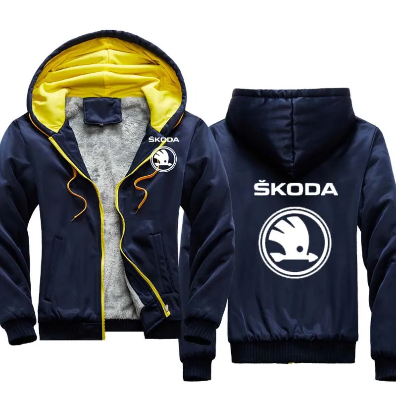 

2021New Winter Men's Hoodies Skoda Car Logo printing Solid color Men Hoodie Fleece Plus velvet Casual Men's hoodie