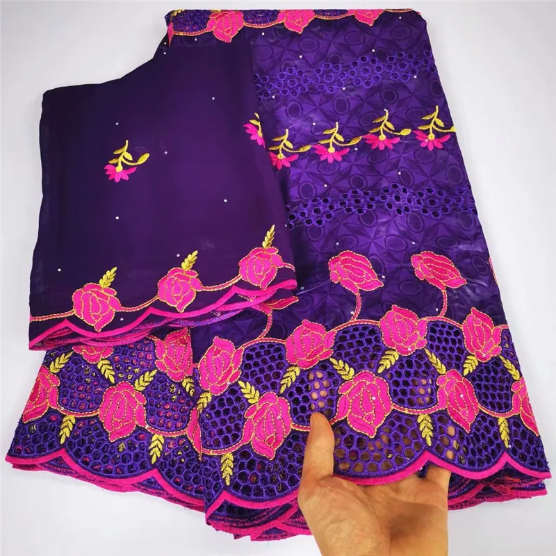 

Pink Wedding/Party 5Y African Bazin Lace Material With 2Y Cotton Swiss Voile Lace Fabric YBC6