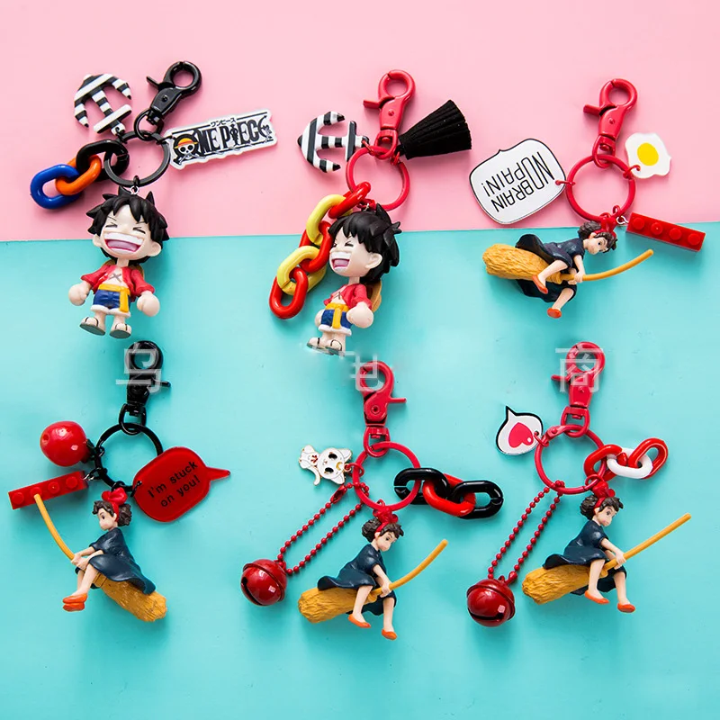 Action Kiki Delivery Service Figure Model Key Chain Toys Cute Cartoon Ring Handbag Pendant Japan Anime One Piece Luffy Dolls | Игрушки и