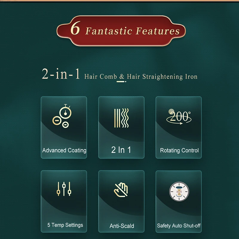 

2021 Hair Straightener Comb 5-gear Temperature Adjustment Ceramic Glaze 2 in 1 Hair Curler Anti-scalding Hair Straight