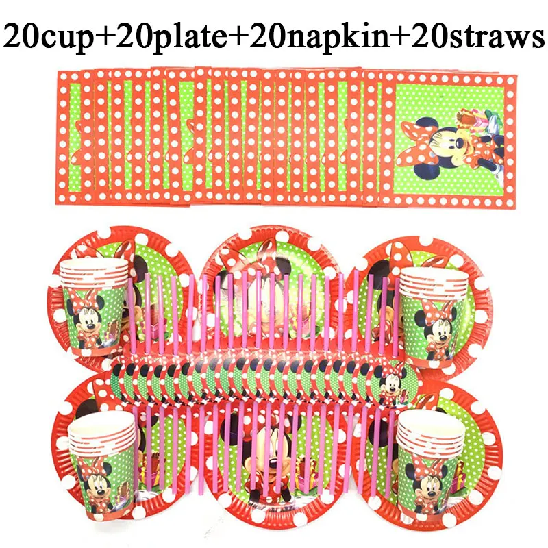 beipanzhixi-80pcs Дисней Минни партия набор чашка тарелка пластиковые одноразовые трубочки посуда Минни Маус тематические праздничные товары для дня рождения Декор флаг 80 шт - Цвет: beipanzhixi-80pcs
