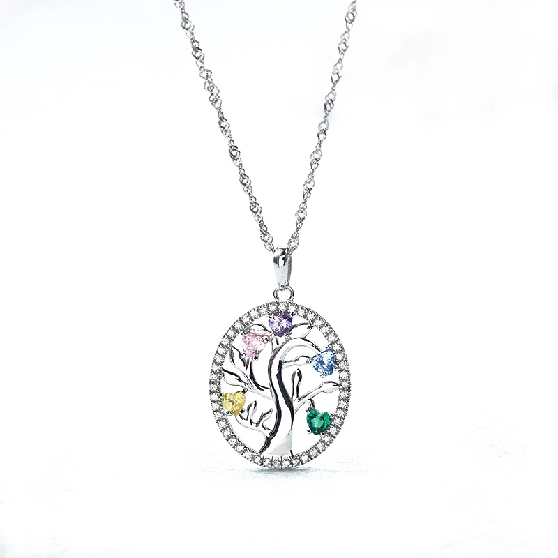 

Fashion Sterling Silver 925 Tree Of Life Pendant Colorful Crystal Cubic Zircon Pendants Fit Necklace Pendant OL style