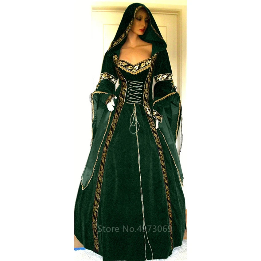 

Victiroian Palace Hooded Long Dress Halloween Costume for Women Vintage Renaissance Princess Cosplay Medieval Carnival Party