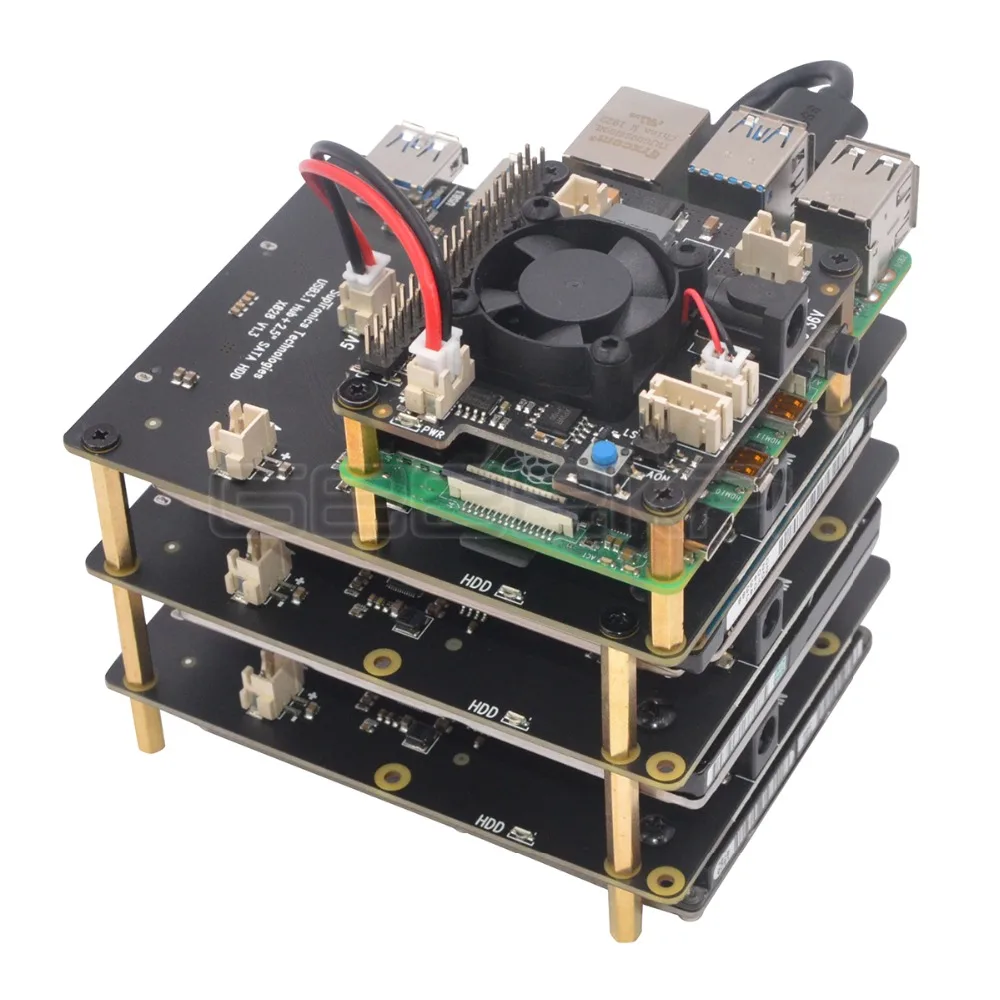 GeeekPi Raspberry X828 Штабелируемый 2," SATA HDD/SSD Щит Плата расширения USB3.0 концентратор для Raspberry Pi 4 B/3B+/3B/2B/1B